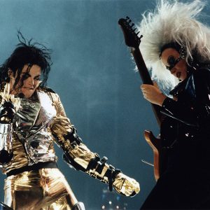 Michael Jackson performs with Jennifer Batten at Amsterdam ArenA during the HIStory World Tour in June 1997.