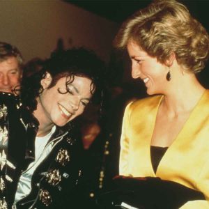 Michael Jackson with Prince Charles and Diana, Princess of Wales, backstage at Wembley Stadium July 16, 1988