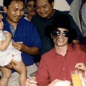 Michael Jackson meets with fans prior to his concert for Sultan of Brunei 50th birthday in circa July 1996 at Jerudong Park Amphitheatre in Bandar Seri Begawan, Brunei