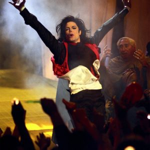 Michael Jackson performs at the BRIT Awards in London's Earls Court on February 19, 1996.