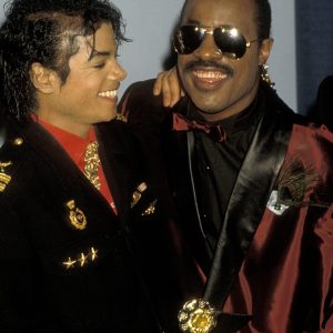 Michael Jackson and Stevie Wonder attend the 28th Annual GRAMMY Awards on February 25, 1986 at the Shrine Auditorium in Los Angeles, California.